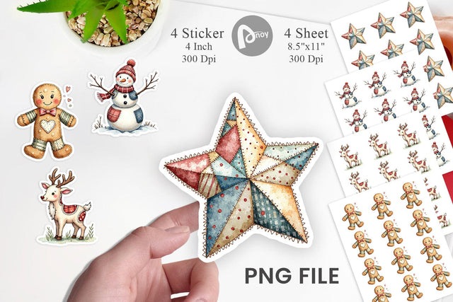 Sticker Patchwork Watercolor Christmas Sublimation artnoy 