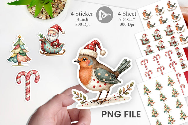 Sticker Patchwork Watercolor Christmas Sublimation artnoy 