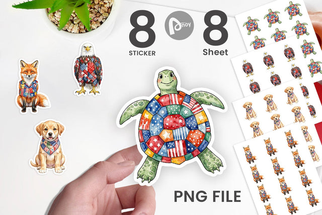 Sticker Patriotic Patchwork Animal Watercolor Sublimation artnoy 