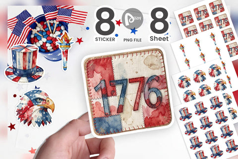 Sticker Patriotic Symbol Patchwork Watercolor Sublimation artnoy 