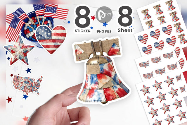 Sticker Patriotic Symbol Patchwork Watercolor Sublimation artnoy 