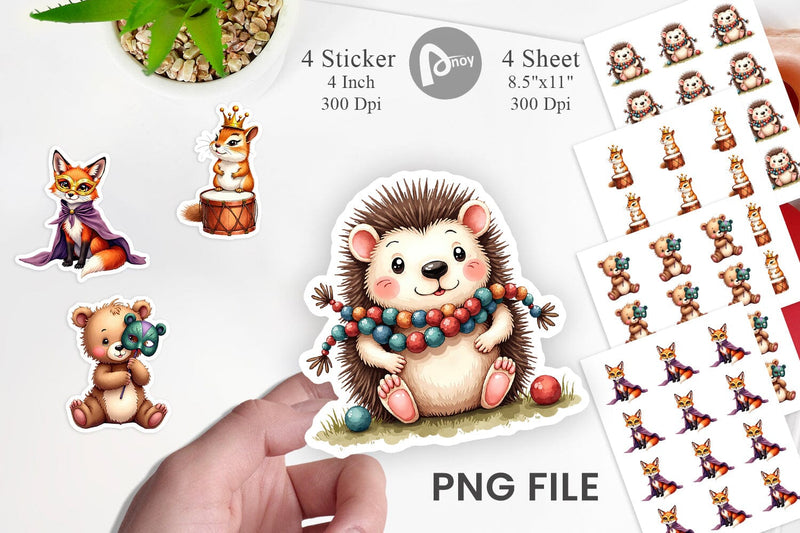 Sticker Paw-di Gras Puppy & Kitten Carnival Watercolor Sublimation artnoy 