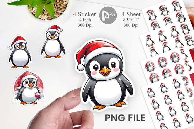 Sticker Penguin with Santa Hat Sublimation artnoy 
