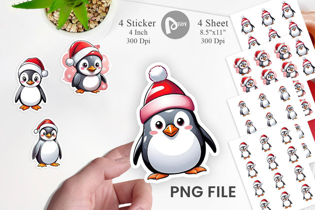Sticker Penguin with Santa Hat Sublimation artnoy 