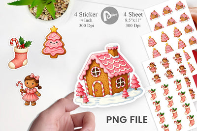 Sticker Pink Gingerbread Christmas Sublimation artnoy 