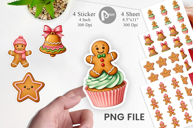 Sticker Pink Gingerbread Christmas Sublimation artnoy 