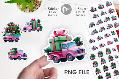 Sticker Pink Truck Christmas Sublimation artnoy 