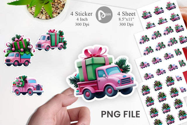 Sticker Pink Truck Christmas Sublimation artnoy 