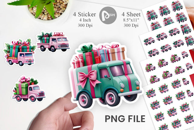 Sticker Pink Truck Christmas Sublimation artnoy 