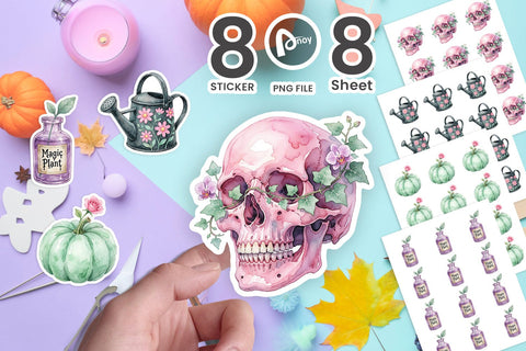 Sticker Playful Haunted Botanical Halloween SVG artnoy 