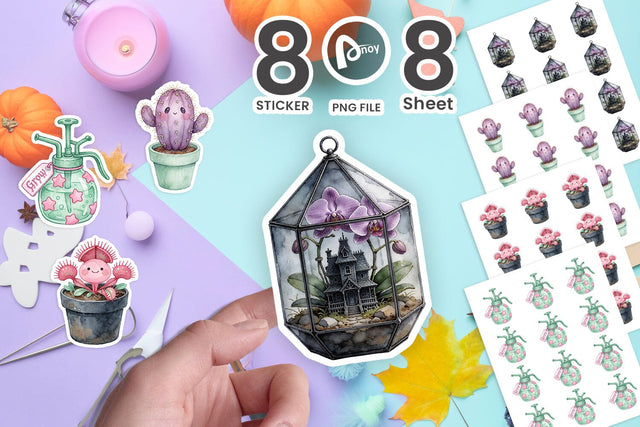 Sticker Playful Haunted Botanical Halloween SVG artnoy 