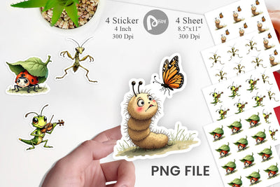 Sticker Quirky Garden Critters Inked Watercolor Illustrations Sublimation artnoy 
