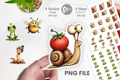 Sticker Quirky Garden Critters Inked Watercolor Illustrations Sublimation artnoy 
