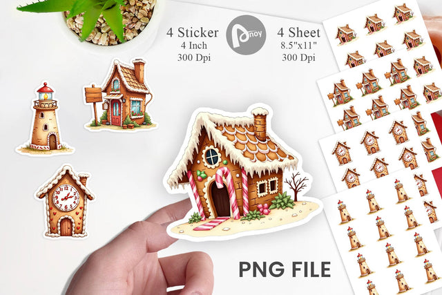 Sticker Quirky Gingerbread Village Watercolor Sublimation artnoy 