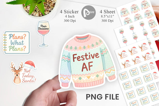 Sticker Quotes Watercolor Christmas Survival Kit Sublimation artnoy 