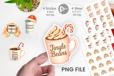 Sticker Quotes Watercolor Coffee and Chaos Christmas Sublimation artnoy 