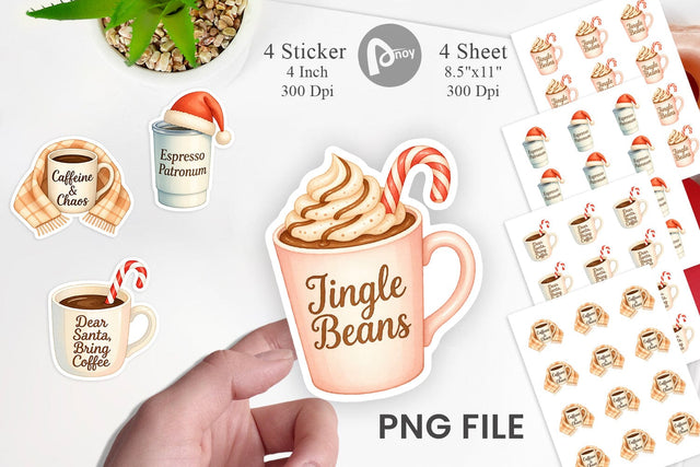 Sticker Quotes Watercolor Coffee and Chaos Christmas Sublimation artnoy 