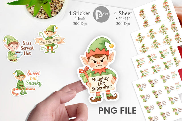 Sticker Quotes Watercolor Elf Antics and Sarcasm Sublimation artnoy 