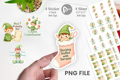 Sticker Quotes Watercolor Elf Antics and Sarcasm Sublimation artnoy 