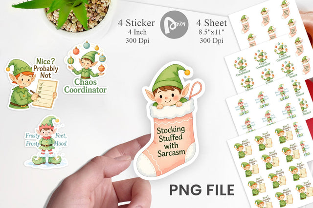 Sticker Quotes Watercolor Elf Antics and Sarcasm Sublimation artnoy 