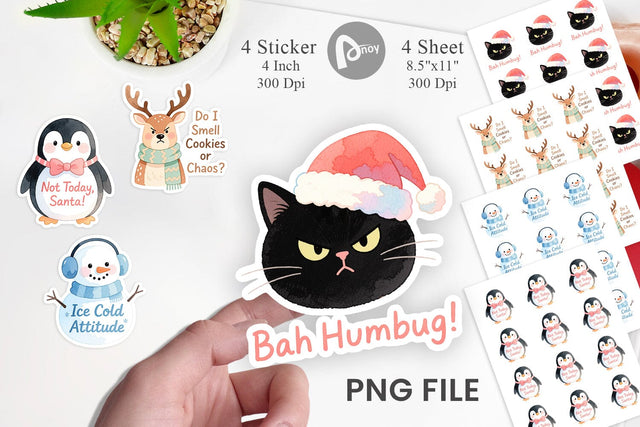 Sticker Quotes Watercolor Grumpy Animals Christmas Sublimation artnoy 