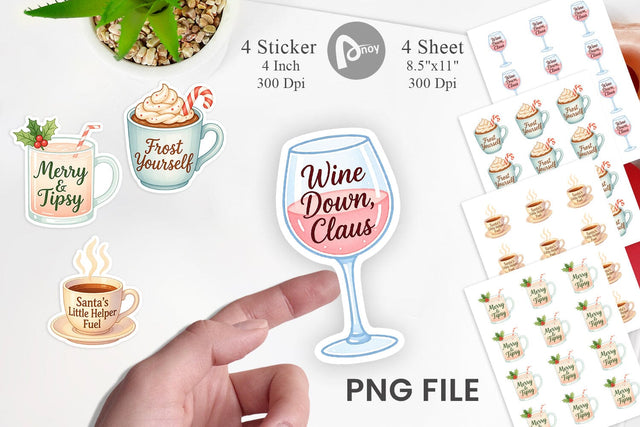 Sticker Quotes Watercolor Holiday Beverage Humor Sublimation artnoy 