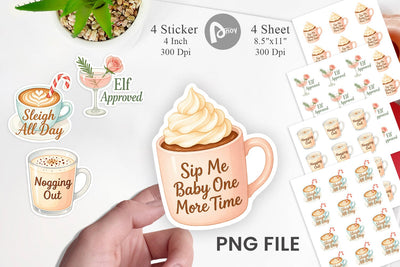 Sticker Quotes Watercolor Holiday Beverage Humor Sublimation artnoy 