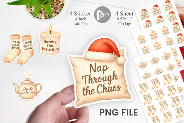 Sticker Quotes Watercolor Holiday Chaos Essentials Sublimation artnoy 