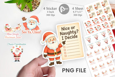 Sticker Quotes Watercolor Sassy Santa Claus Sublimation artnoy 