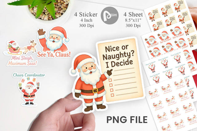 Sticker Quotes Watercolor Sassy Santa Claus Sublimation artnoy 