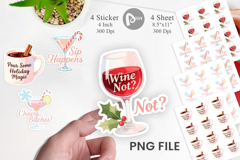 Sticker Quotes Watercolor Wine and Whine Holidays Sublimation artnoy 