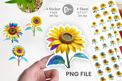 Sticker Rainbow Sunflower Sublimation artnoy 