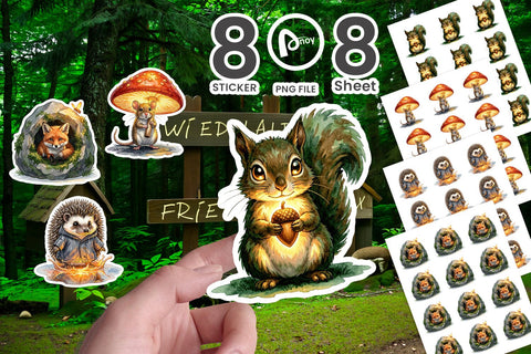 Sticker Rainy Day Moss Magic Animal Watercolor Sublimation artnoy 