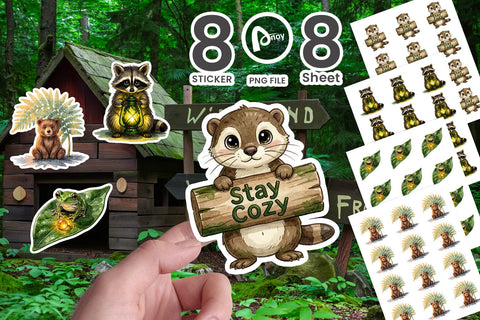 Sticker Rainy Day Moss Magic Animal Watercolor Sublimation artnoy 