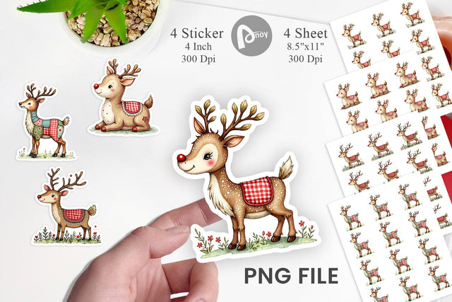 Sticker Reindeer Patchwork Watercolor Sublimation artnoy 
