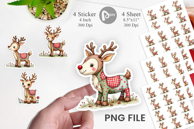 Sticker Reindeer Patchwork Watercolor Sublimation artnoy 