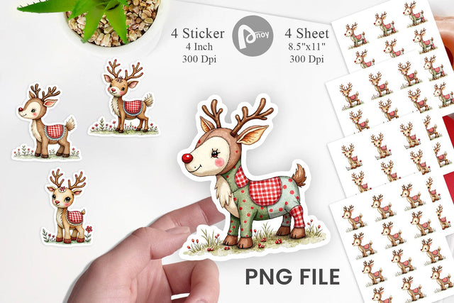 Sticker Reindeer Patchwork Watercolor Sublimation artnoy 