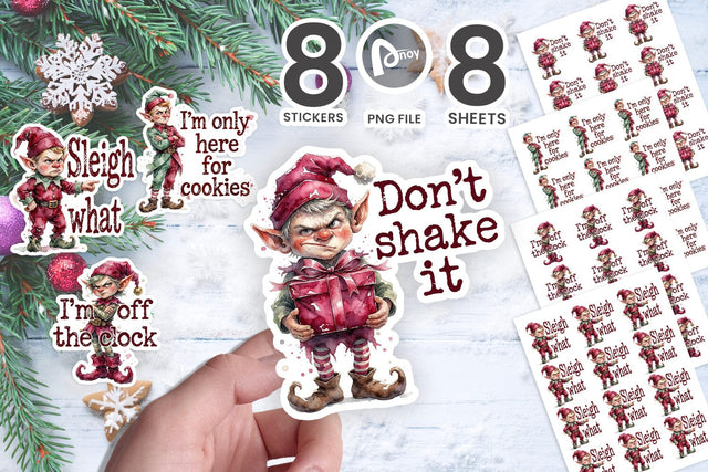 Sticker Reluctant Christmas Workshop Elves Watercolor SVG artnoy 