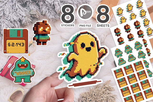 Sticker Retro 90s Arcade Pixel Monsters SVG artnoy 