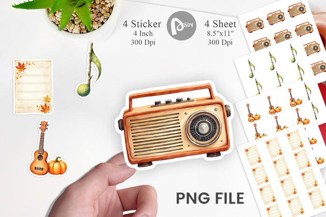 Sticker Retro Autumn Music Sublimation artnoy 