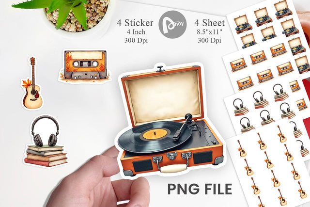 Sticker Retro Autumn Music Sublimation artnoy 
