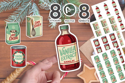 Sticker Retro Christmas Baking Flour & Sacks SVG artnoy 