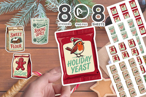 Sticker Retro Christmas Baking Flour & Sacks SVG artnoy 