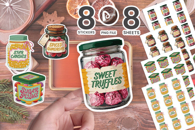 Sticker Retro Christmas Confection Sweet Jars SVG artnoy 