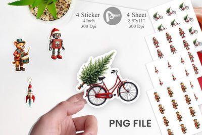 Sticker Retro Christmas Tin Toy Treasures Watercolor Sublimation artnoy 
