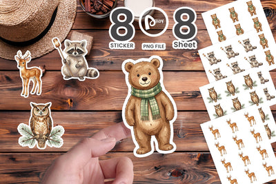 Sticker Retro Forest Friend Watercolor Sublimation artnoy 