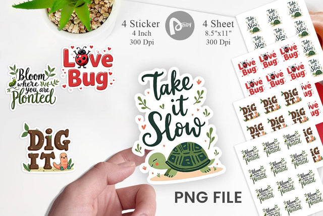 Sticker Retro Garden Critters Cute Motivational Quote Art Sublimation artnoy 