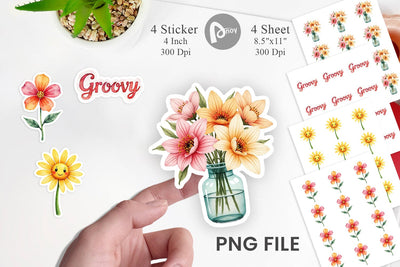 Sticker Retro Groovy Florals Sublimation artnoy 