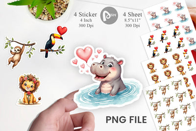 Sticker Retro Jungle Love Valentine's Safari Animal Sublimation artnoy 