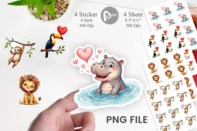 Sticker Retro Jungle Love Valentine's Safari Animal Sublimation artnoy 